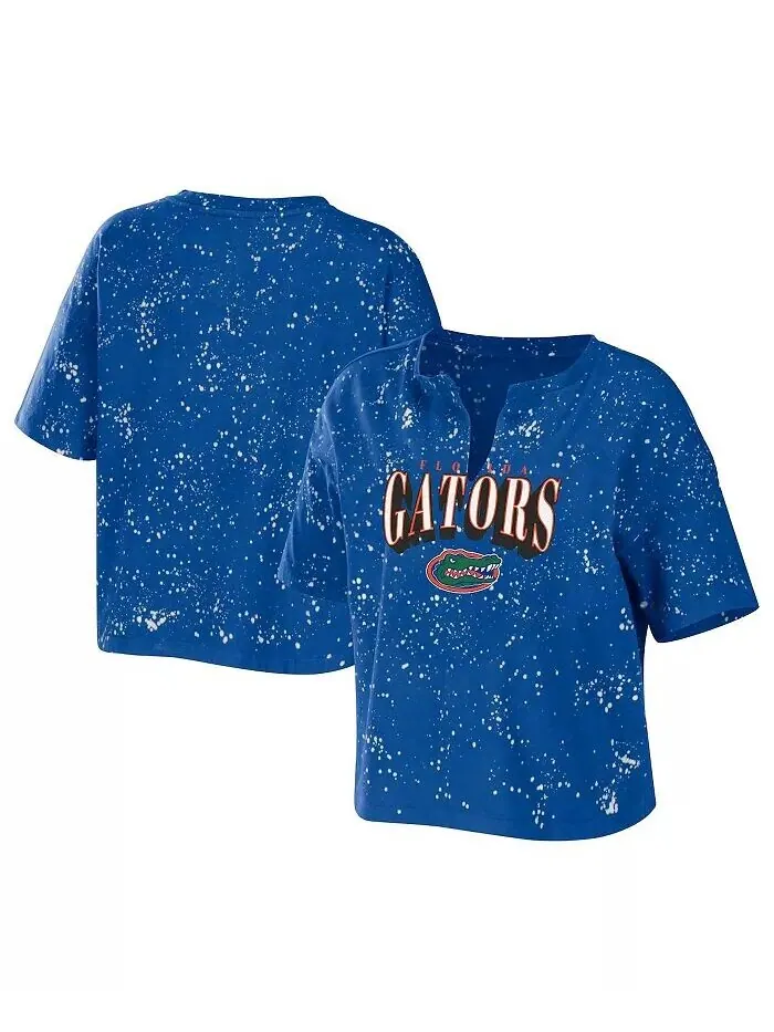 Женская укороченная футболка с вырезом и вырезом Royal Florida Gators Bleach Wash Splatter Wear By — изображение 1 из 3