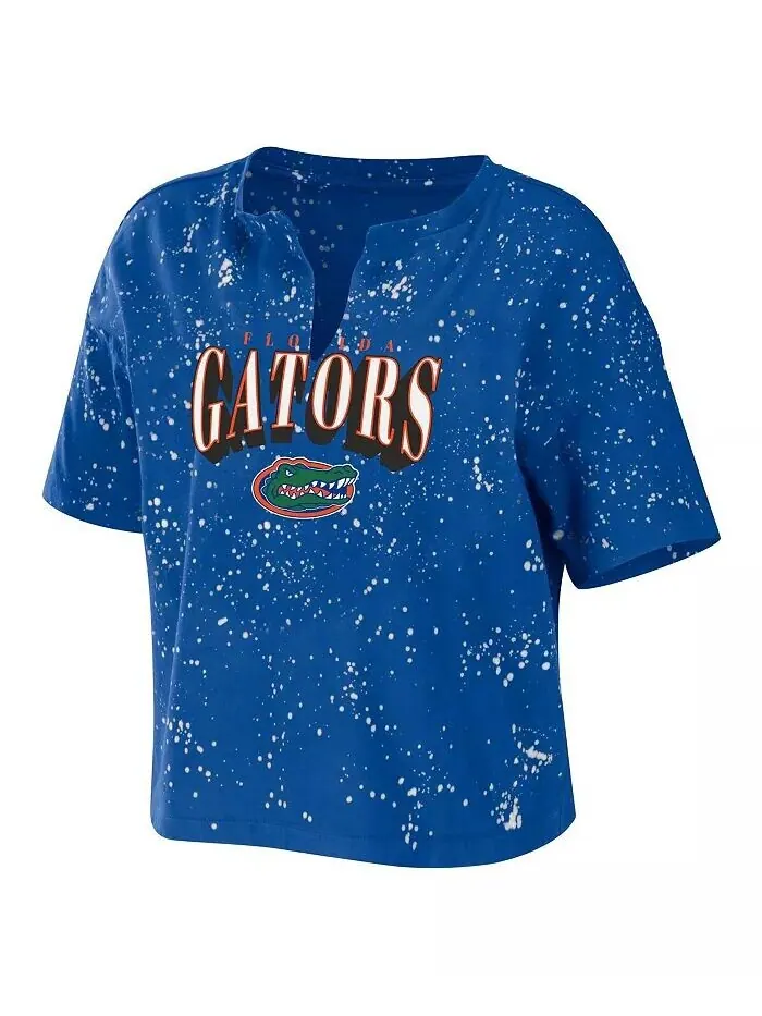 Женская укороченная футболка с вырезом и вырезом Royal Florida Gators Bleach Wash Splatter Wear By — изображение 3 из 3