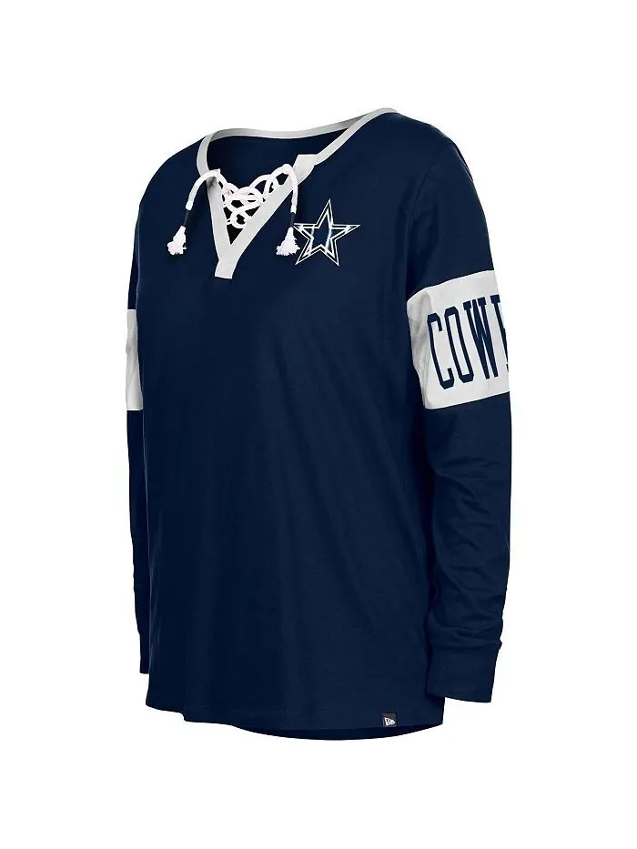 Женская темно-синяя футболка с длинным рукавом и шнуровкой Dallas Cowboys New Era — изображение 3 из 3, темно-синий