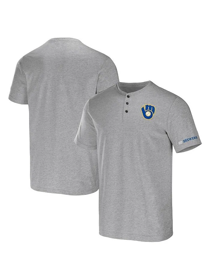 Мужская футболка Darius Rucker Collection от Heather Grey Milwaukee Brewers Henley Fanatics — изображение 1 из 3, серый