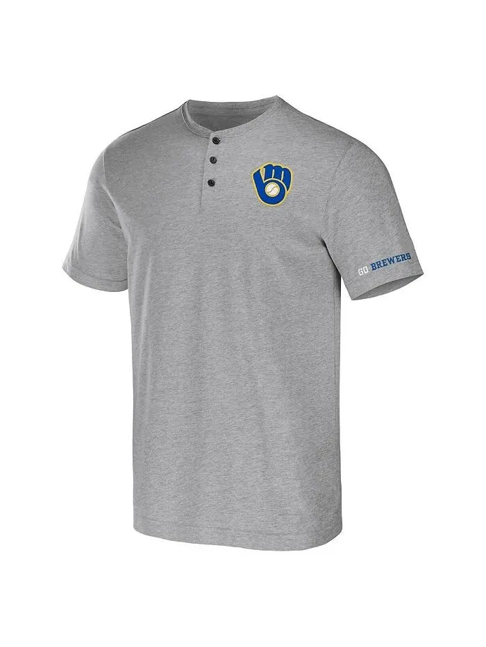 Мужская футболка Darius Rucker Collection от Heather Grey Milwaukee Brewers Henley Fanatics — изображение 2 из 3, серый