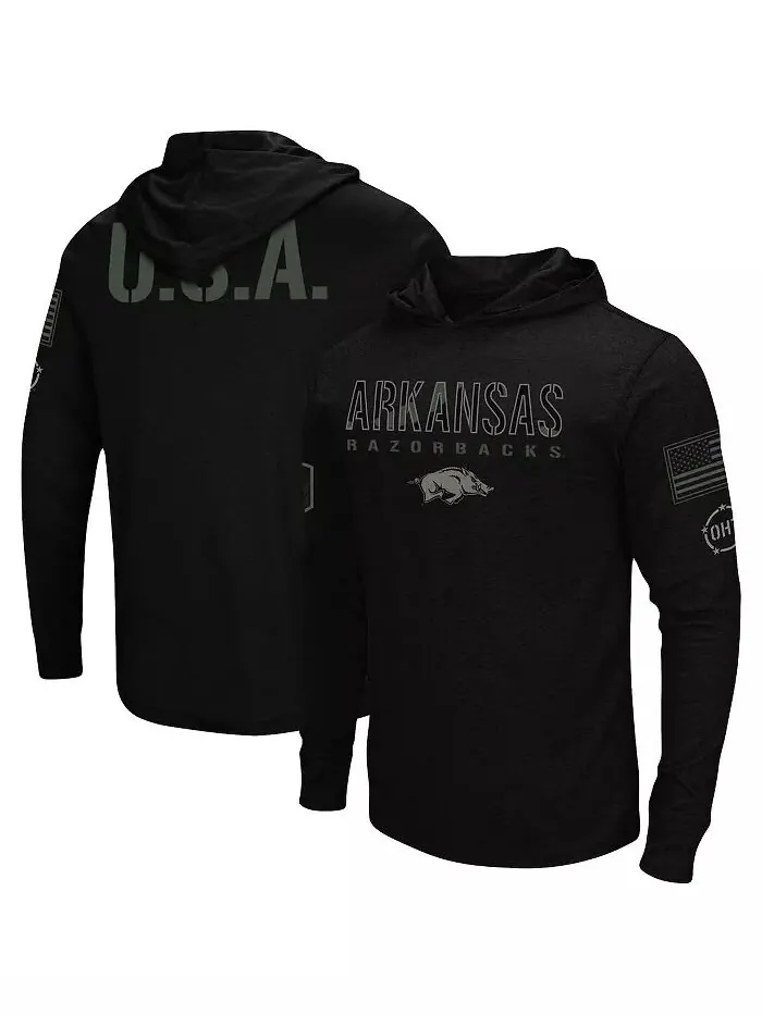 Мужская черная футболка с капюшоном Arkansas Razorbacks OHT в стиле милитари с длинным рукавом — изображение 1 из 4
