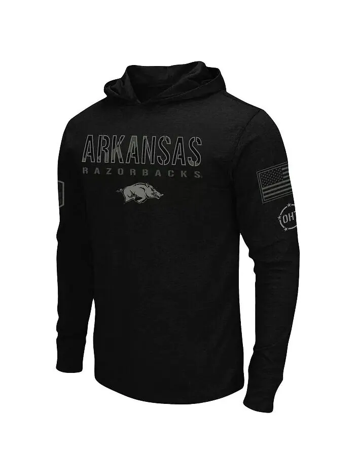Мужская черная футболка с капюшоном Arkansas Razorbacks OHT в стиле милитари с длинным рукавом — изображение 2 из 4