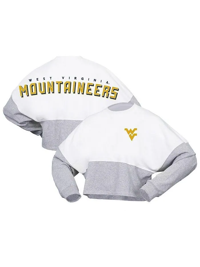 Женская белая укороченная футболка из джерси с длинными рукавами West Virginia Mountaineers Heather