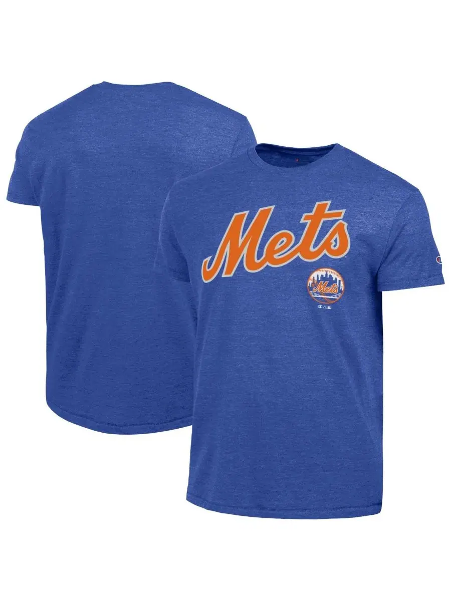Футболка с принтом New York Mets Cooperstown Wordmark Lockup Tri-Blend Champion — изображение 1 из 3, королевский