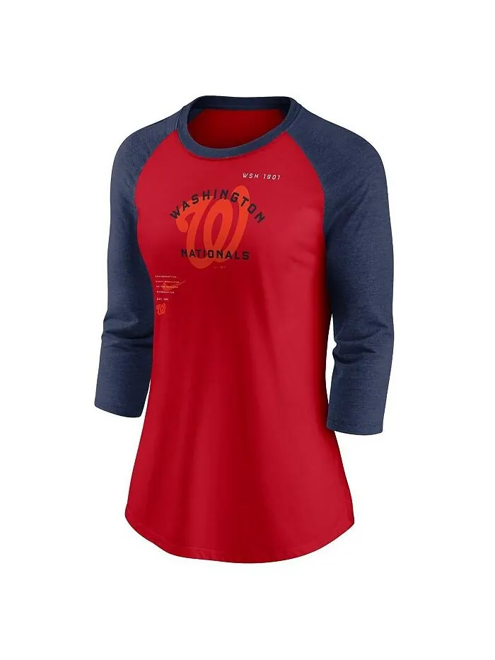Женская красно-темно-синяя футболка Washington Nationals Next Up Tri-Blend реглан с рукавами 3/4 — изображение 2 из 2