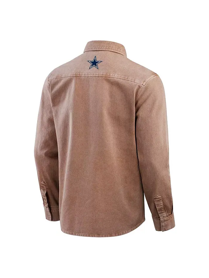 Мужская коричневая рубашка Dallas Cowboys с длинным рукавом и полной застежкой, окрашенная в — изображение 3 из 5
