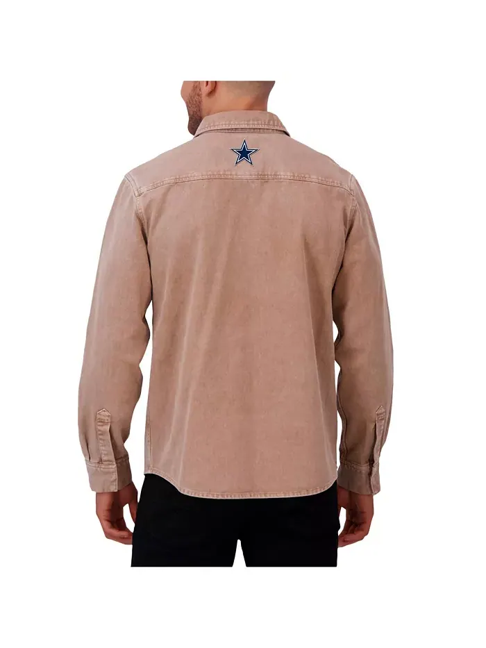 Мужская коричневая рубашка Dallas Cowboys с длинным рукавом и полной застежкой, окрашенная в — изображение 5 из 5