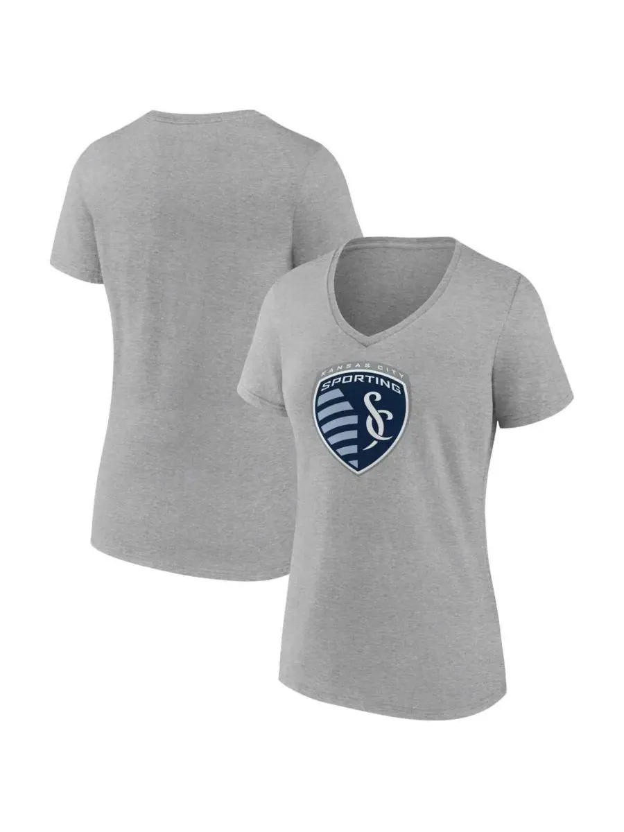 Футболка с V-образным вырезом с логотипом Sporting Kansas City Fanatics — изображение 1 из 3, сталь
