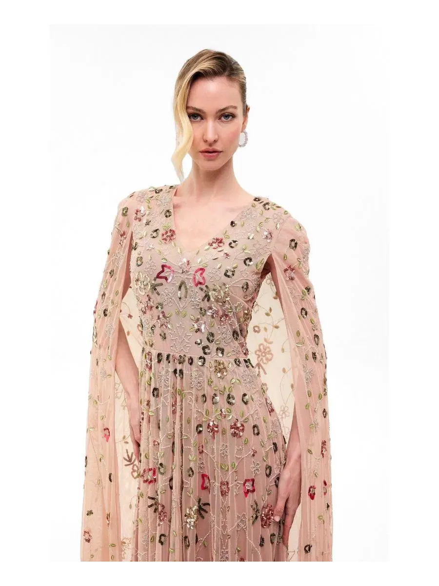 Платье макси с блестками и пайетками Cape Sleeves Embellished BEAUUT, Richmond — изображение 3 из 4