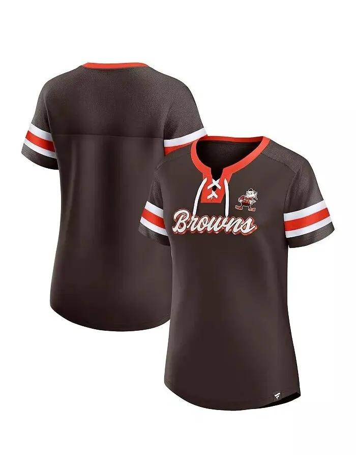 Женская коричневая футболка Cleveland Browns Original State Lace-Up Fanatics — изображение 1 из 3