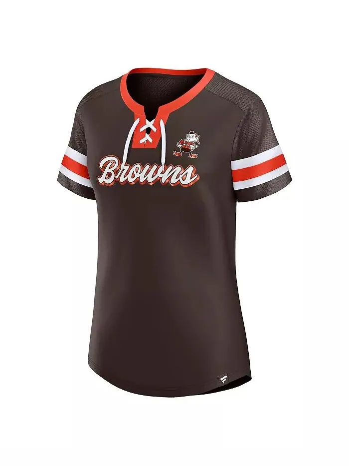 Женская коричневая футболка Cleveland Browns Original State Lace-Up Fanatics — изображение 2 из 3