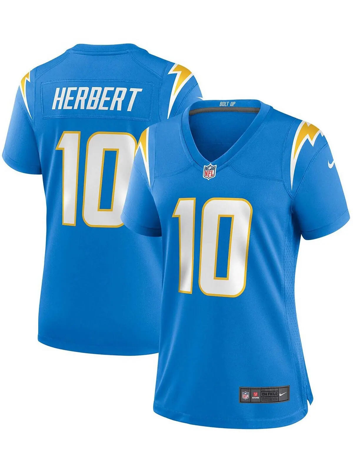 Женская игровая майка Justin Herbert Powder Blue Los Angeles Chargers Nike — изображение 1 из 3, синий