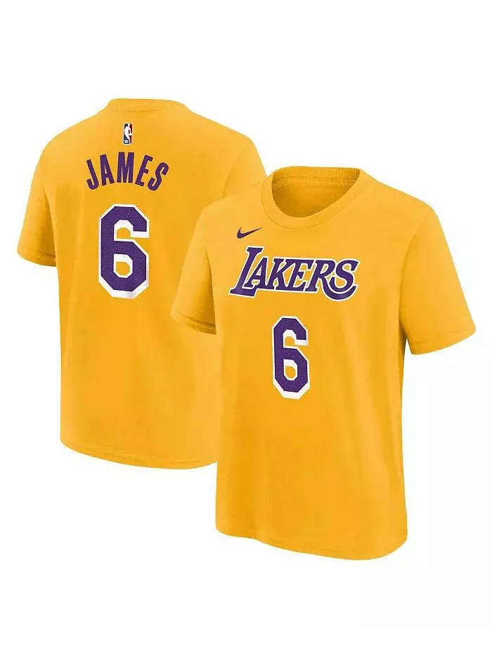 Футболка с именем и номером Big Boys LeBron James Gold Los Angeles Lakers Nike