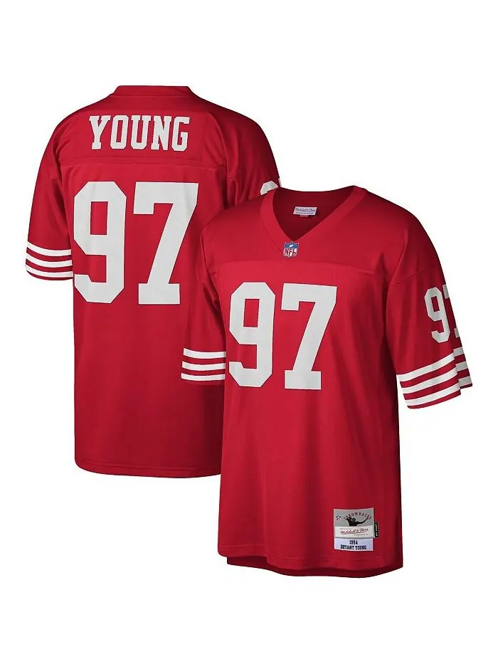 Мужская футболка Bryant Young Scarlet San Francisco 49ers 1994 Legacy Replica Mitchell & Ness — изображение 1 из 3, алый