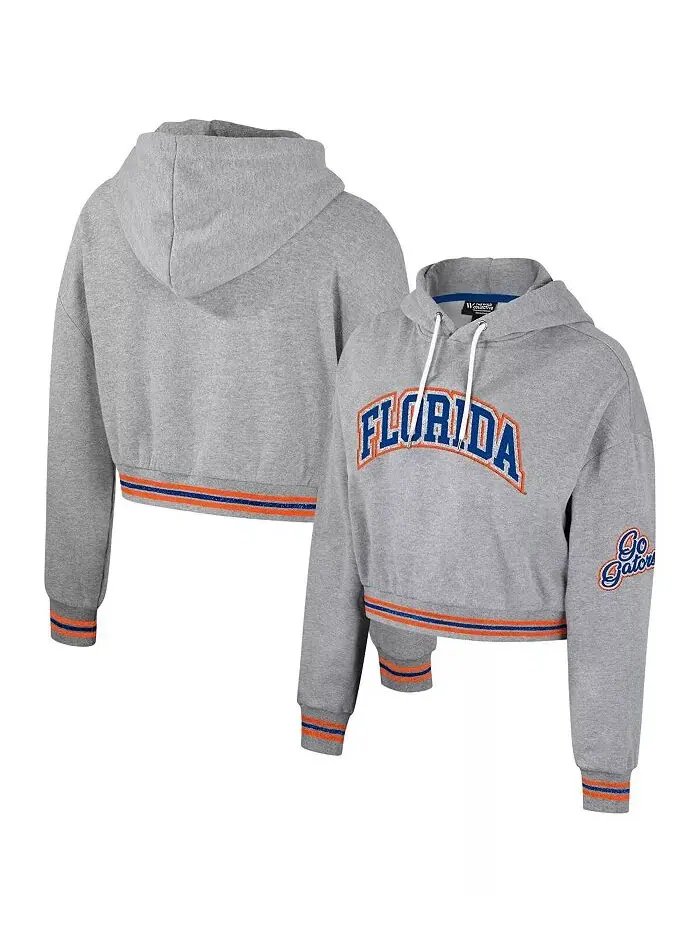 Женский укороченный толстовка с капюшоном Florida Gators цвета серого меланжа с эффектом потертости — изображение 1 из 3