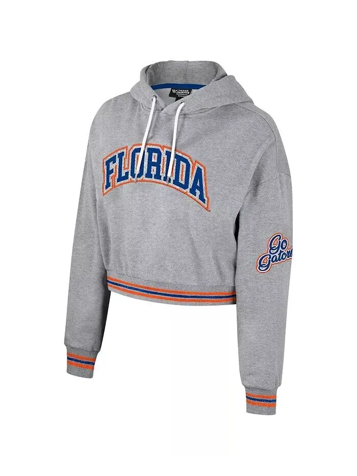 Женский укороченный толстовка с капюшоном Florida Gators цвета серого меланжа с эффектом потертости — изображение 3 из 3