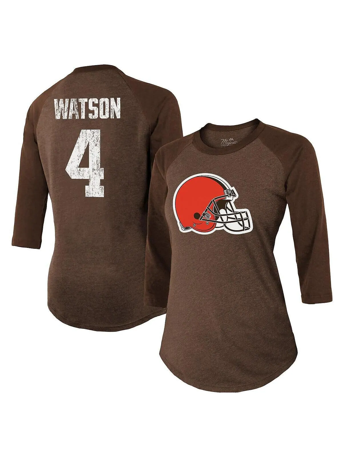 Женские нитки Deshaun Watson Brown Cleveland Browns Футболка с именем и номером реглан с рукавами — изображение 1 из 2