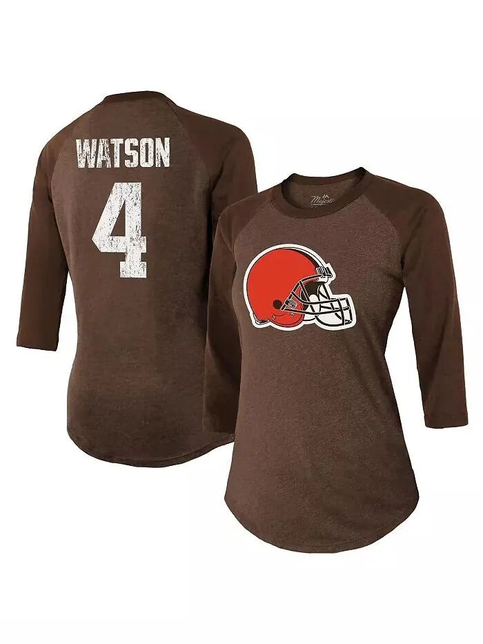 Женские нитки Deshaun Watson Brown Cleveland Browns Футболка с именем и номером реглан с рукавами — изображение 1 из 2