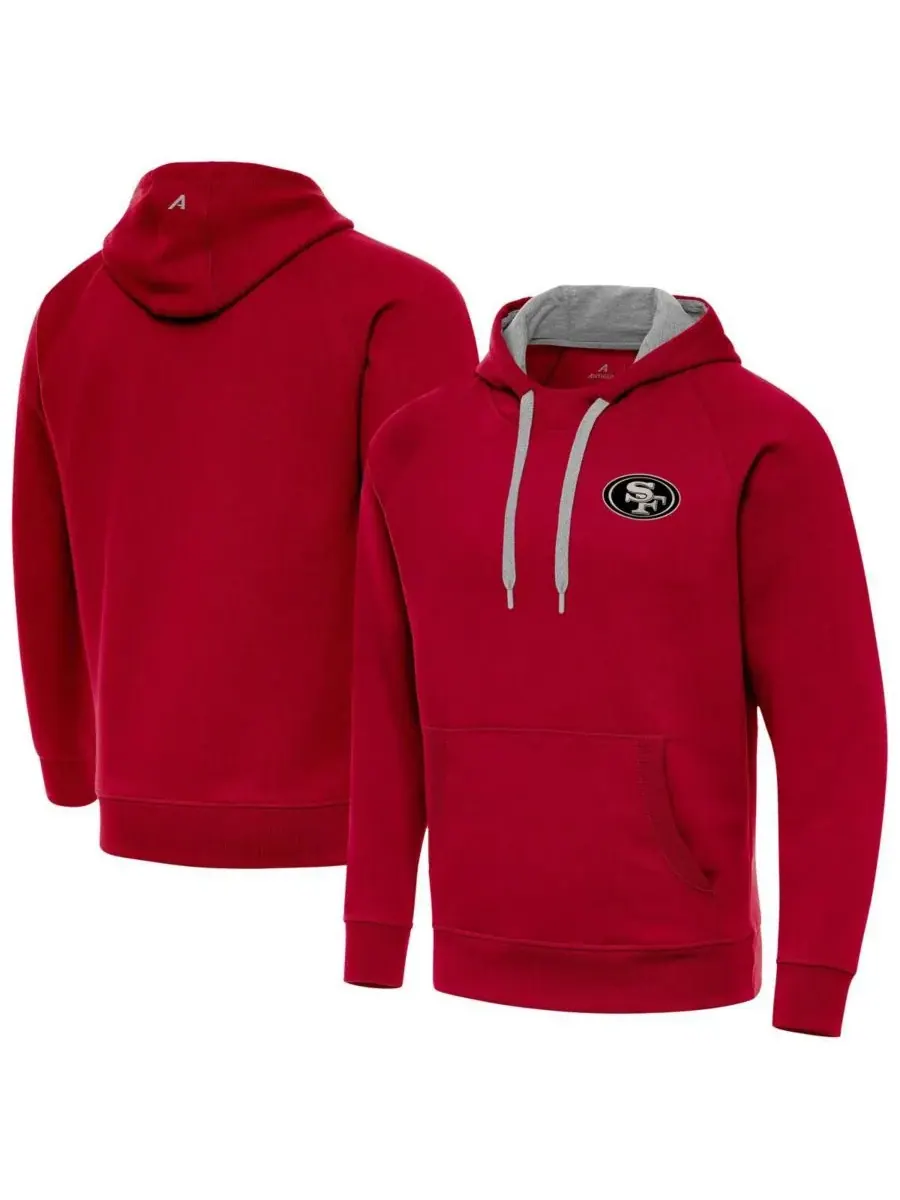 Мужская алая толстовка San Francisco 49ers Brushed Carbon Victory Pullover Hoodie Antigua — изображение 1 из 3, алый