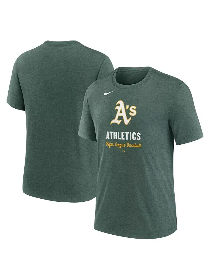 Мужская футболка Heather Green Athletics Logo Tri-Blend Nike — изображение 1 из 3