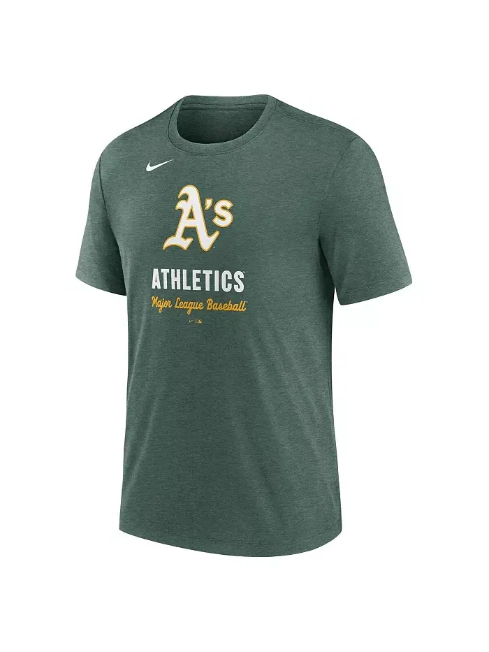 Мужская футболка Heather Green Athletics Logo Tri-Blend Nike — изображение 2 из 3