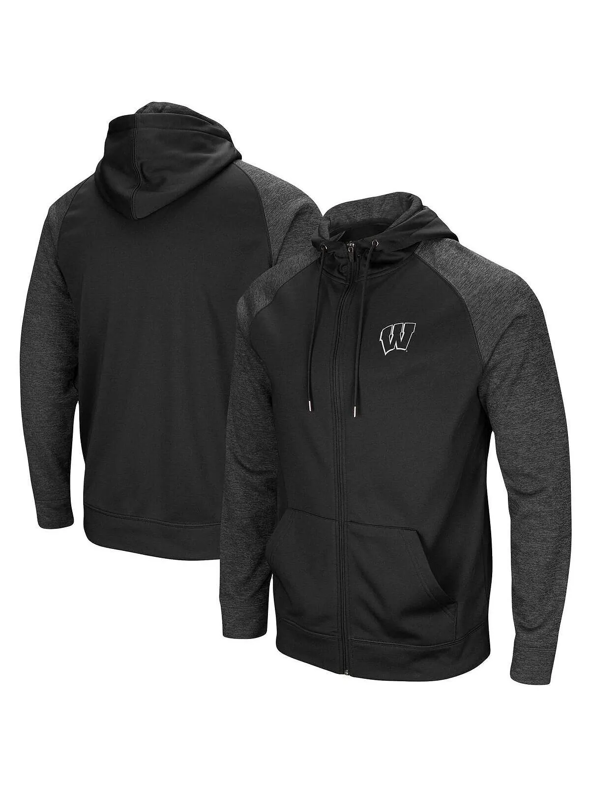 Мужская черная толстовка с капюшоном wisconsin badgers big and tall blackout raglan с молнией во — изображение 1 из 3, черный