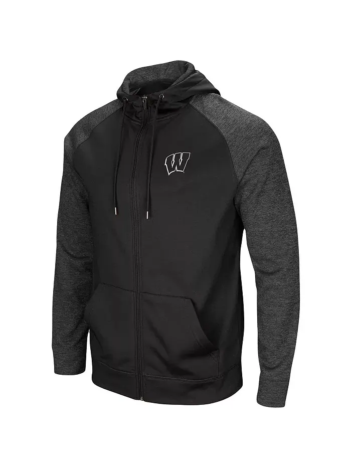 Мужская черная толстовка с капюшоном Wisconsin Badgers Big and Tall Blackout на молнии и регланными — изображение 3 из 3
