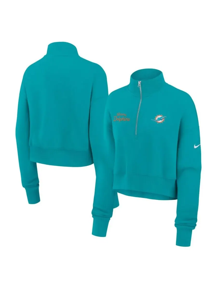 Женская толстовка Aqua Miami Dolphins Primetime Phoenix с половинной молнией Nike — изображение 1 из 2, голубой