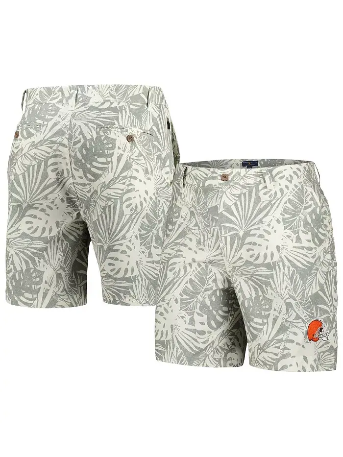Мужские серые шорты Cleveland Browns Sandwashed Monstera Print Amphib Margaritaville — изображение 1 из 3