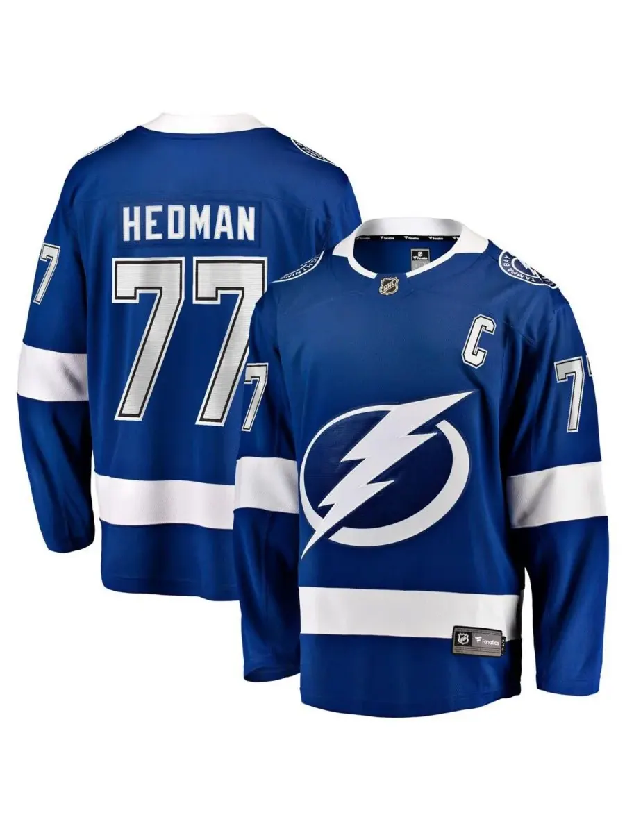 Fanatics Мужская синяя домашняя футболка Victor Hedman Tampa Bay Lightning с нашивкой капитана и — изображение 1 из 3, синий