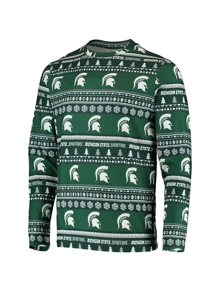 Мужской зеленый вязаный комплект Michigan State Spartans Ugly Sweater с длинным рукавом и брюками — изображение 4 из 4