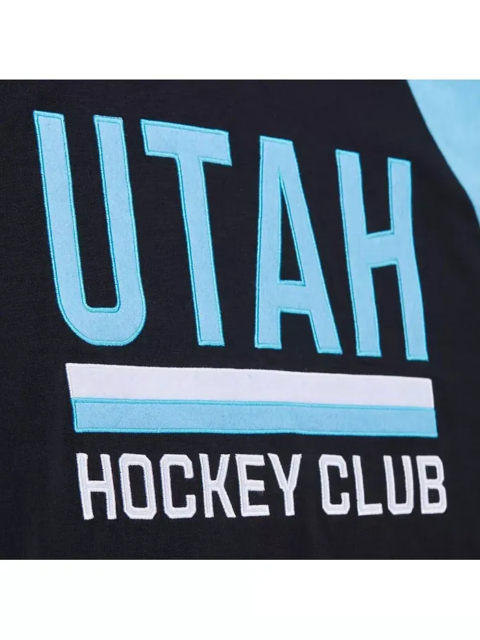 Мужская черная/голубая футболка Utah Mammoth Legendary Slub с длинным рукавом реглан Mitchell & Ness — изображение 2 из 5