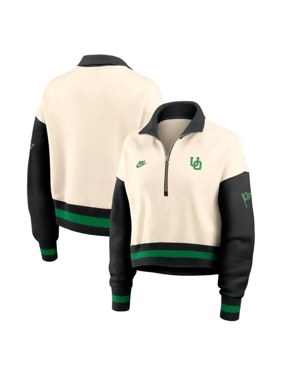 Женский укороченный свитшот с четверть-замком Oversized Legacy Color Block Nike — изображение 1 из 3, натуральный черный
