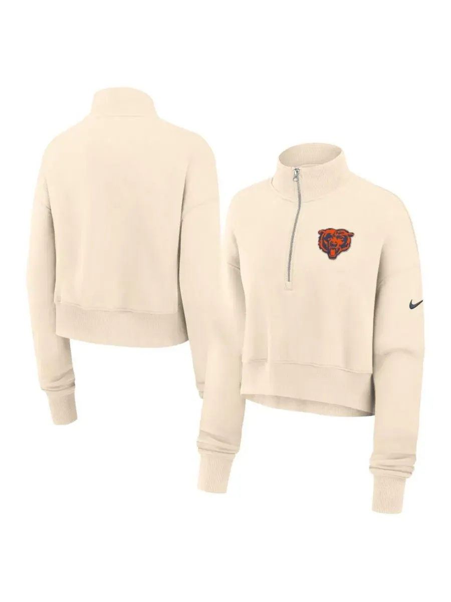 Женский укороченный свитшот с половиной застежкой-молнией Phoenix Fleece, модель Chicago Bears — изображение 1 из 3, бежевый