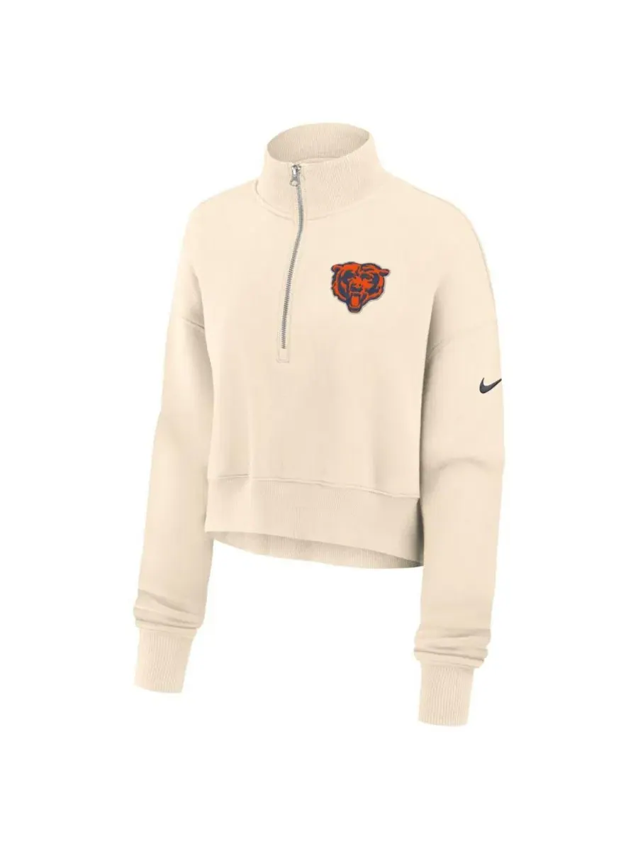 Женский укороченный свитшот с половиной застежкой-молнией Phoenix Fleece, модель Chicago Bears — изображение 2 из 3, бежевый