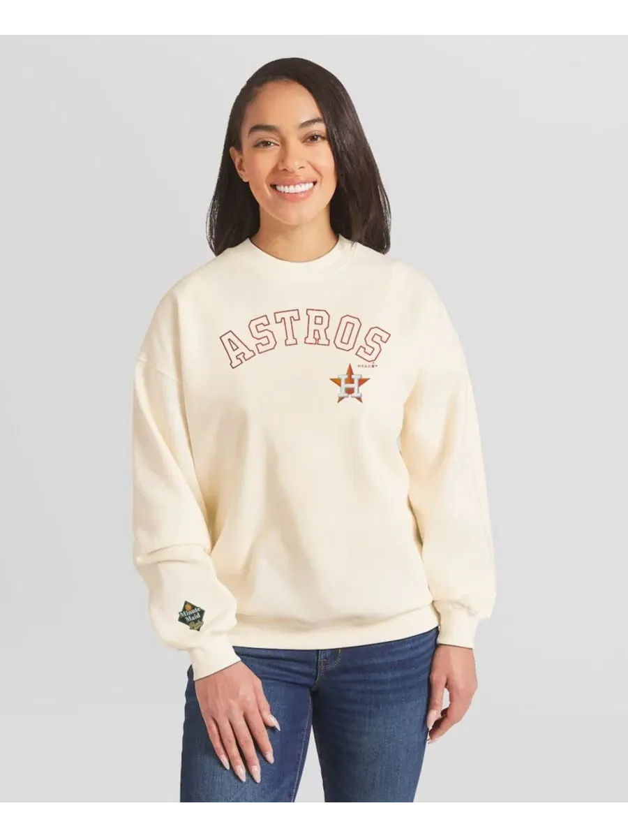 Толстовка Women's Cream Houston Astros Heavyweight Crew Neck Sweatshirt WEAR by Erin Andrews — изображение 1 из 4, бежевый