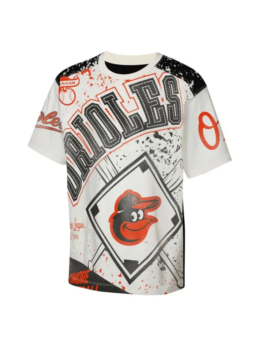 Футболка с принтом Big League Top Player Bold All-Over-Print Baltimore Orioles Outerstuff — изображение 3 из 3, бежевый