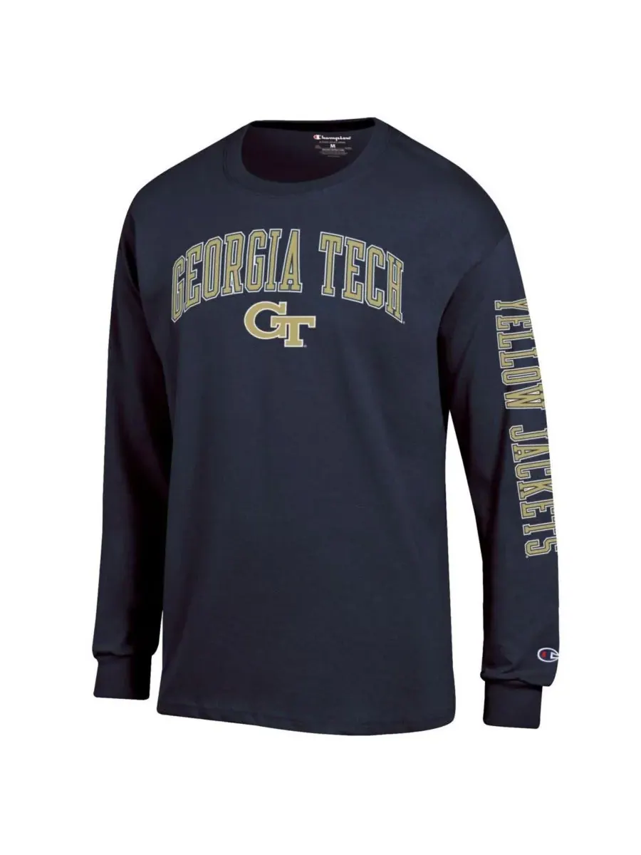 Champion Мужская темно-синяя футболка с длинным рукавом Georgia Tech Yellow Jackets с арочным — изображение 3 из 3