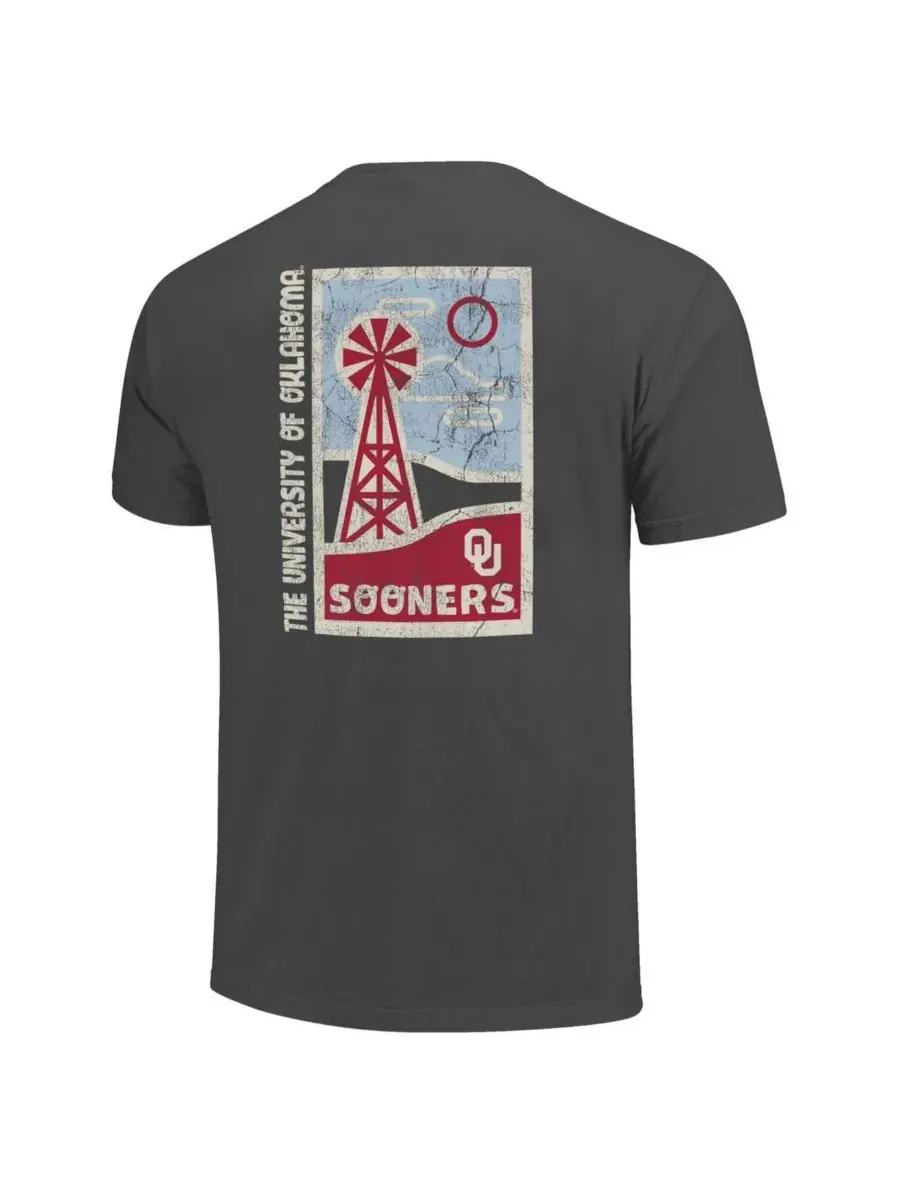Image One Мужская футболка Graphite Oklahoma Sooners Comfort Colors Minimal Vista Distressed — изображение 3 из 3, серый
