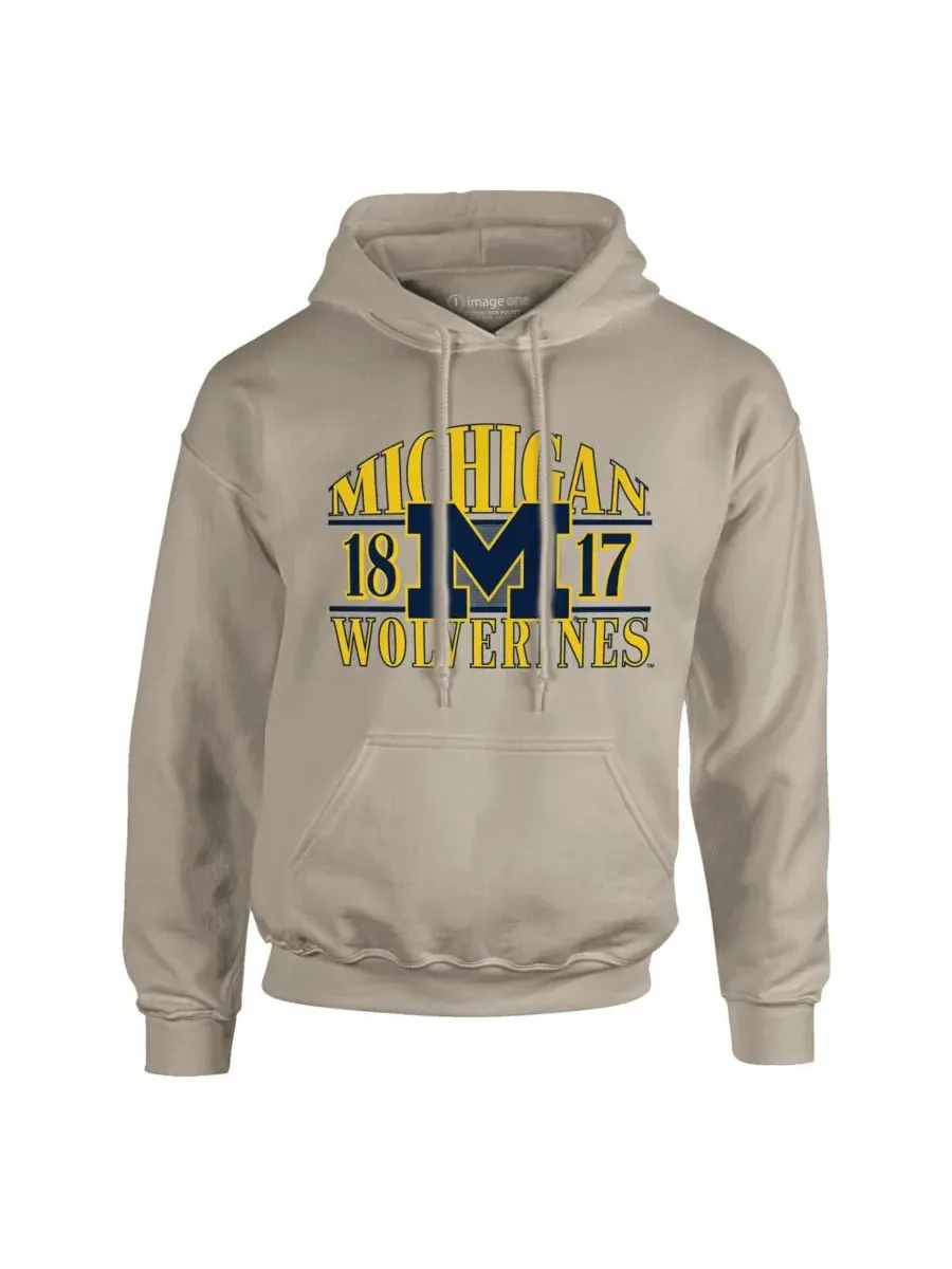 Image One Мужская толстовка с капюшоном бежевого цвета с надписью "Michigan Wolverines Upper Arch — изображение 3 из 3