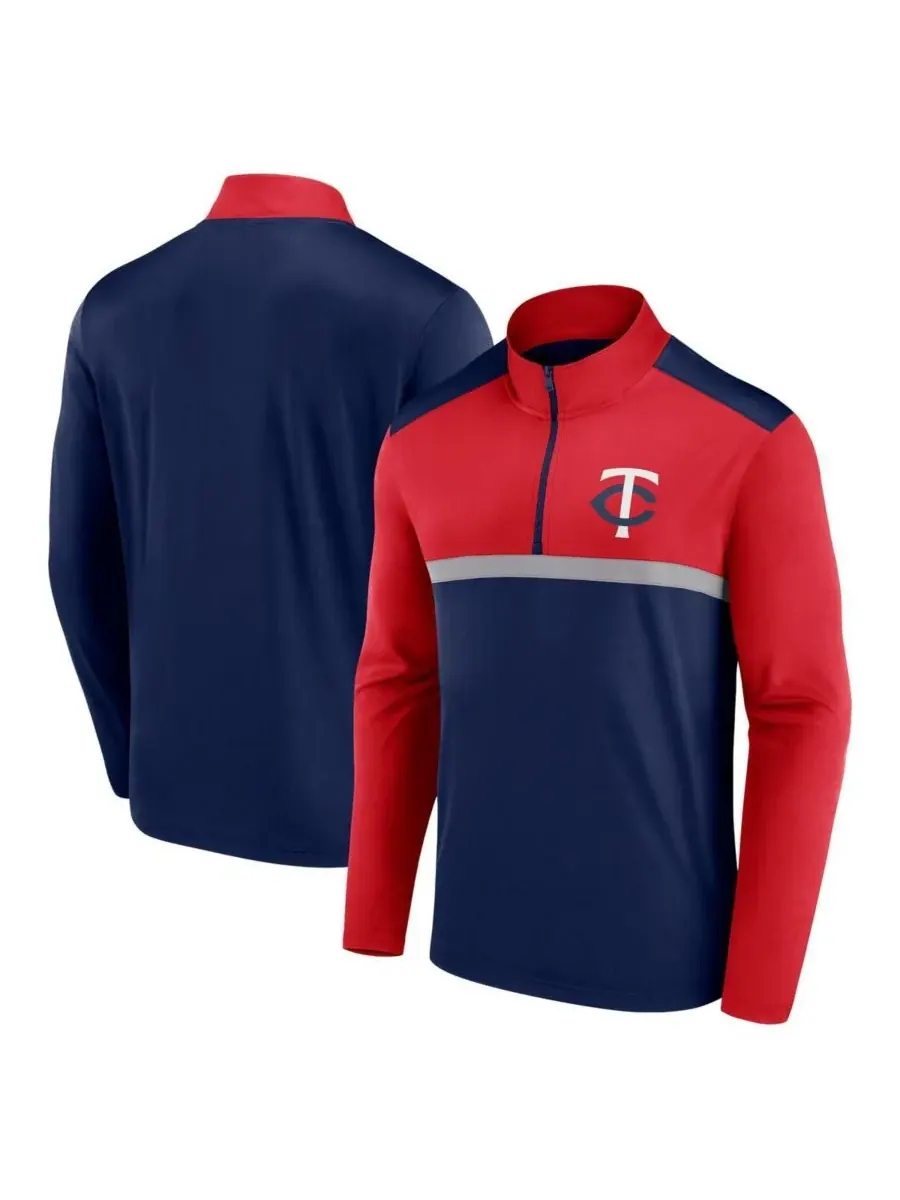 Fanatics Мужская темно-синяя футболка Minnesota Twins Unstoppable с застежкой-молнией на четверть — изображение 1 из 3