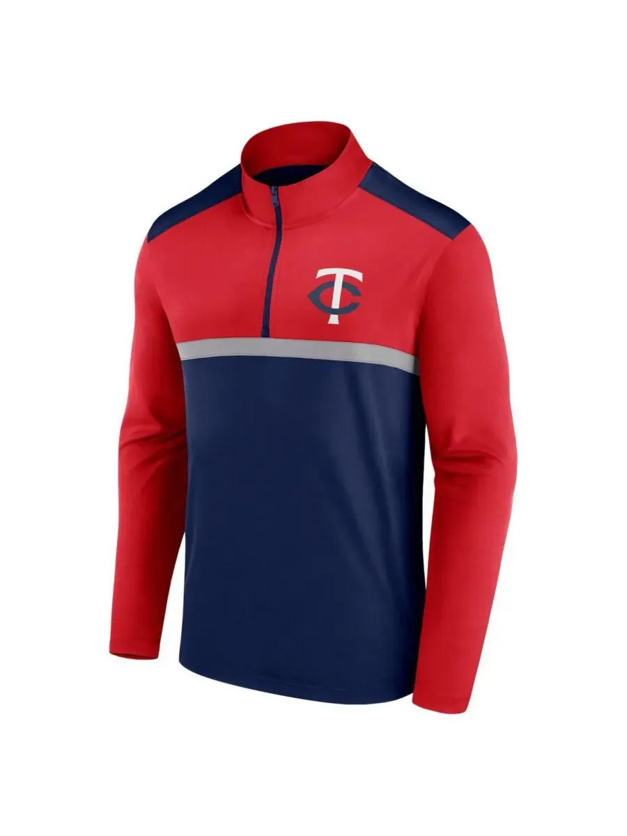 Fanatics Мужская темно-синяя футболка Minnesota Twins Unstoppable с застежкой-молнией на четверть — изображение 2 из 3
