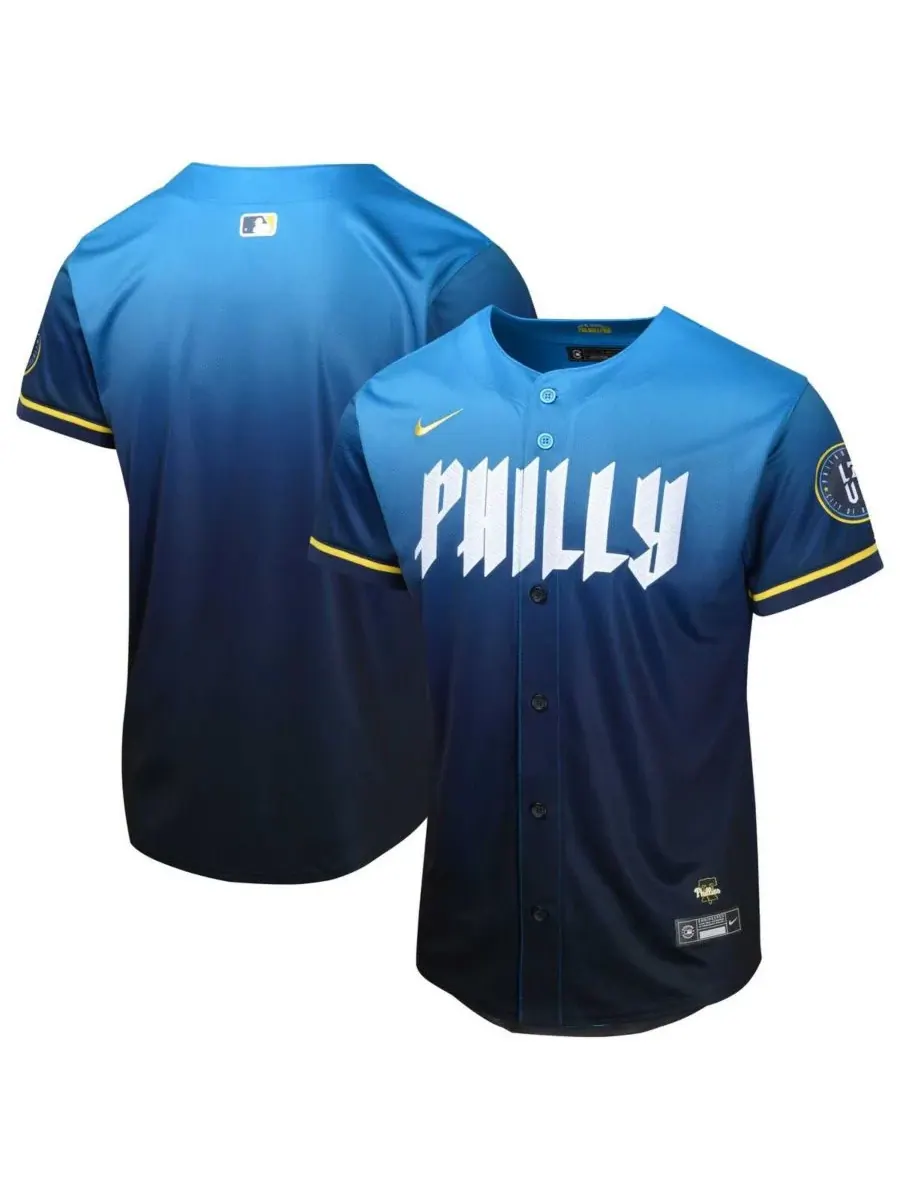 Nike Большая мальчишеская синяя футболка Philadelphia Phillies 2024 City Connect Limited — изображение 1 из 3, синий