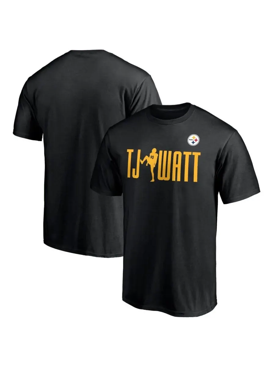 Fanatics Мужская черная клетчатая футболка TJ Watt с логотипом Pittsburgh Steelers — изображение 1 из 3, черный