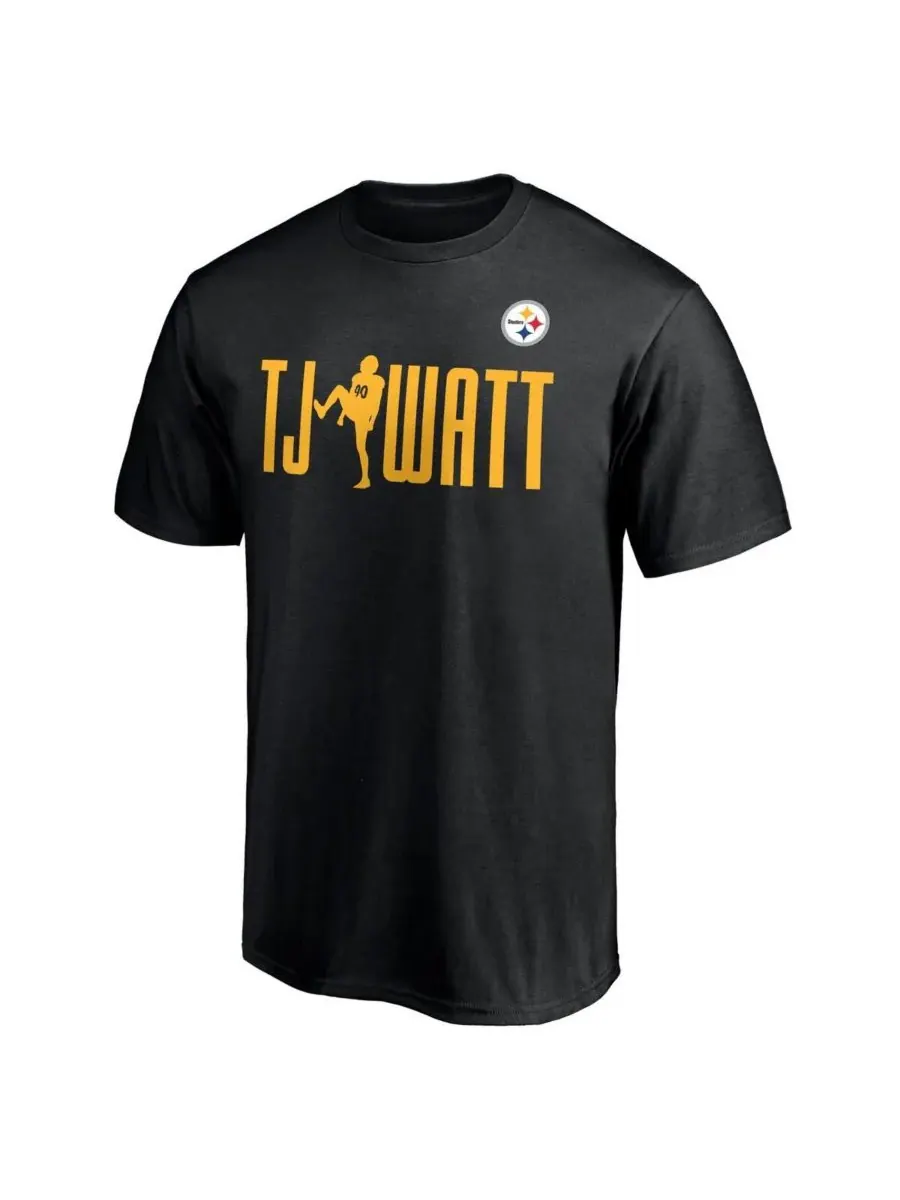 Fanatics Мужская черная клетчатая футболка TJ Watt с логотипом Pittsburgh Steelers — изображение 2 из 3, черный