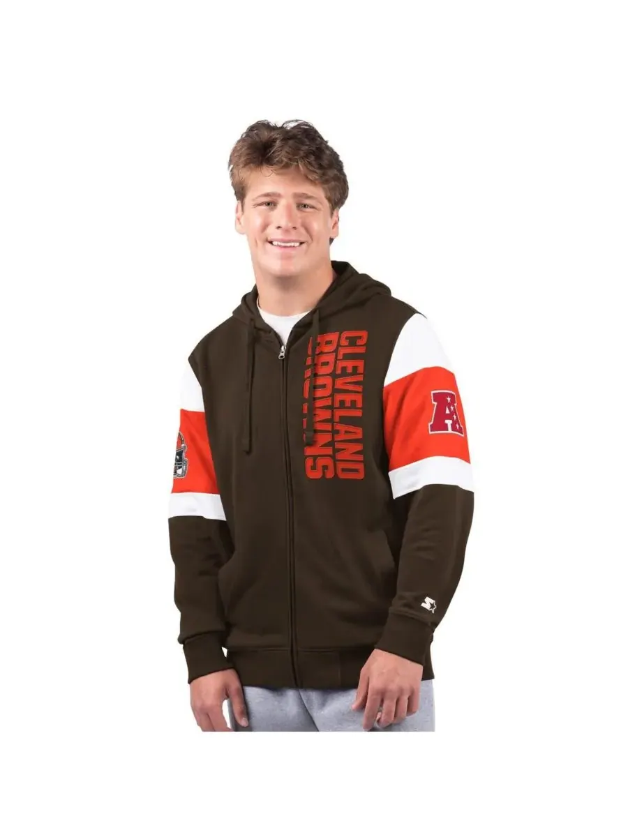 Starter Мужская коричневая толстовка на молнии с символикой Cleveland Browns Extreme — изображение 1 из 2, коричневый