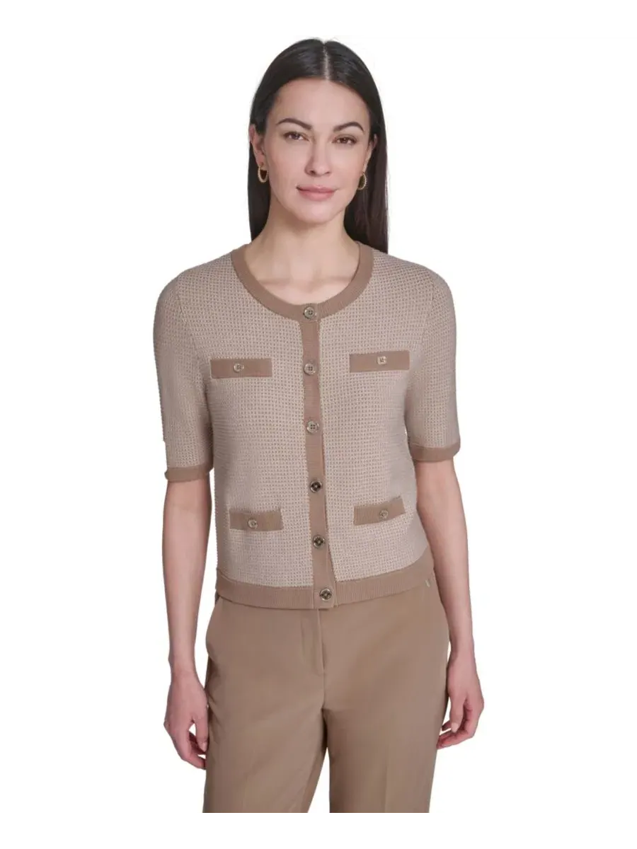 Свитер с коротким рукавом и круглым вырезом Honeycomb Tommy Hilfiger, Tannin/Whitecap — изображение 1 из 6