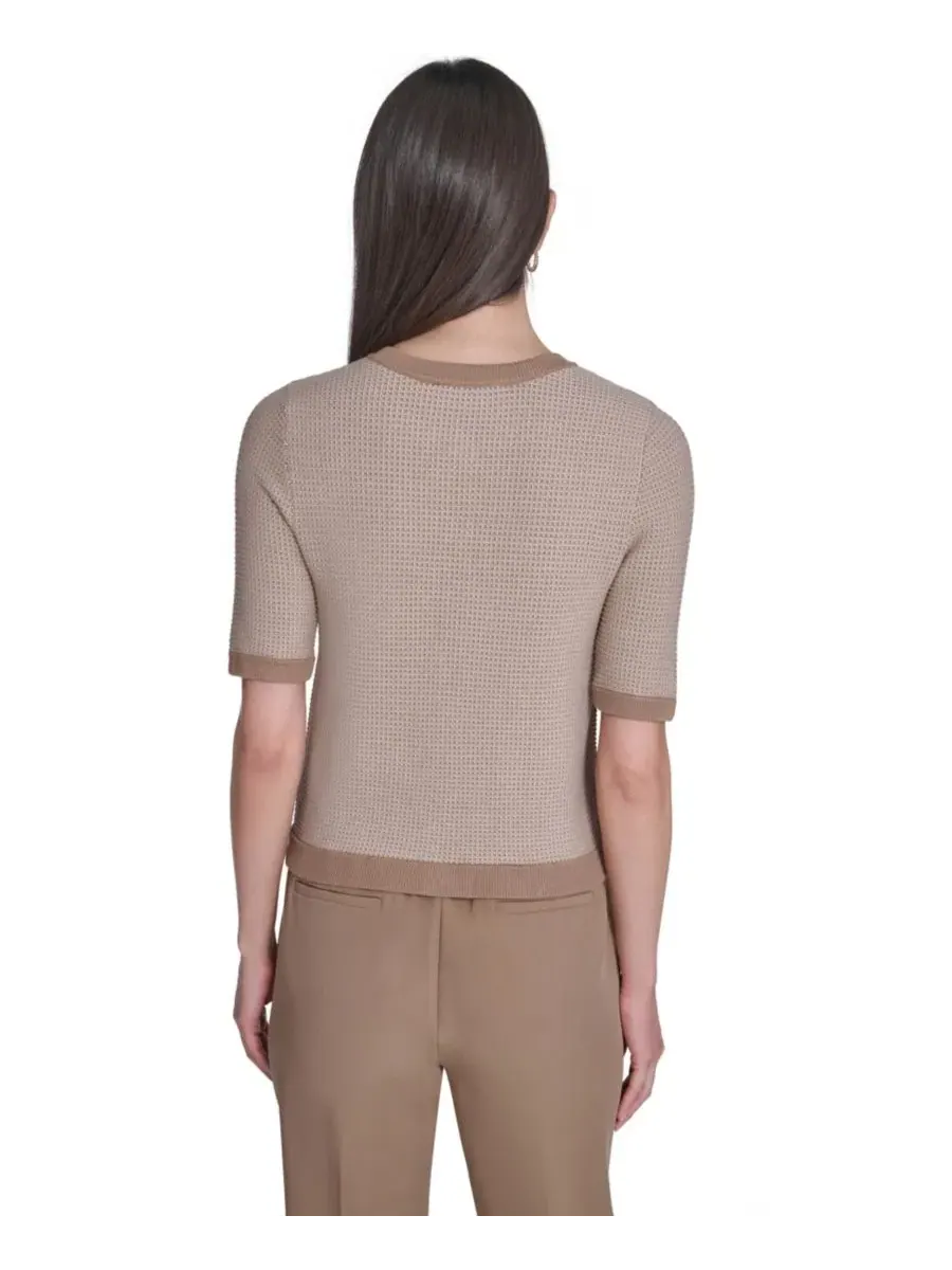 Свитер с коротким рукавом и круглым вырезом Honeycomb Tommy Hilfiger, Tannin/Whitecap — изображение 2 из 6