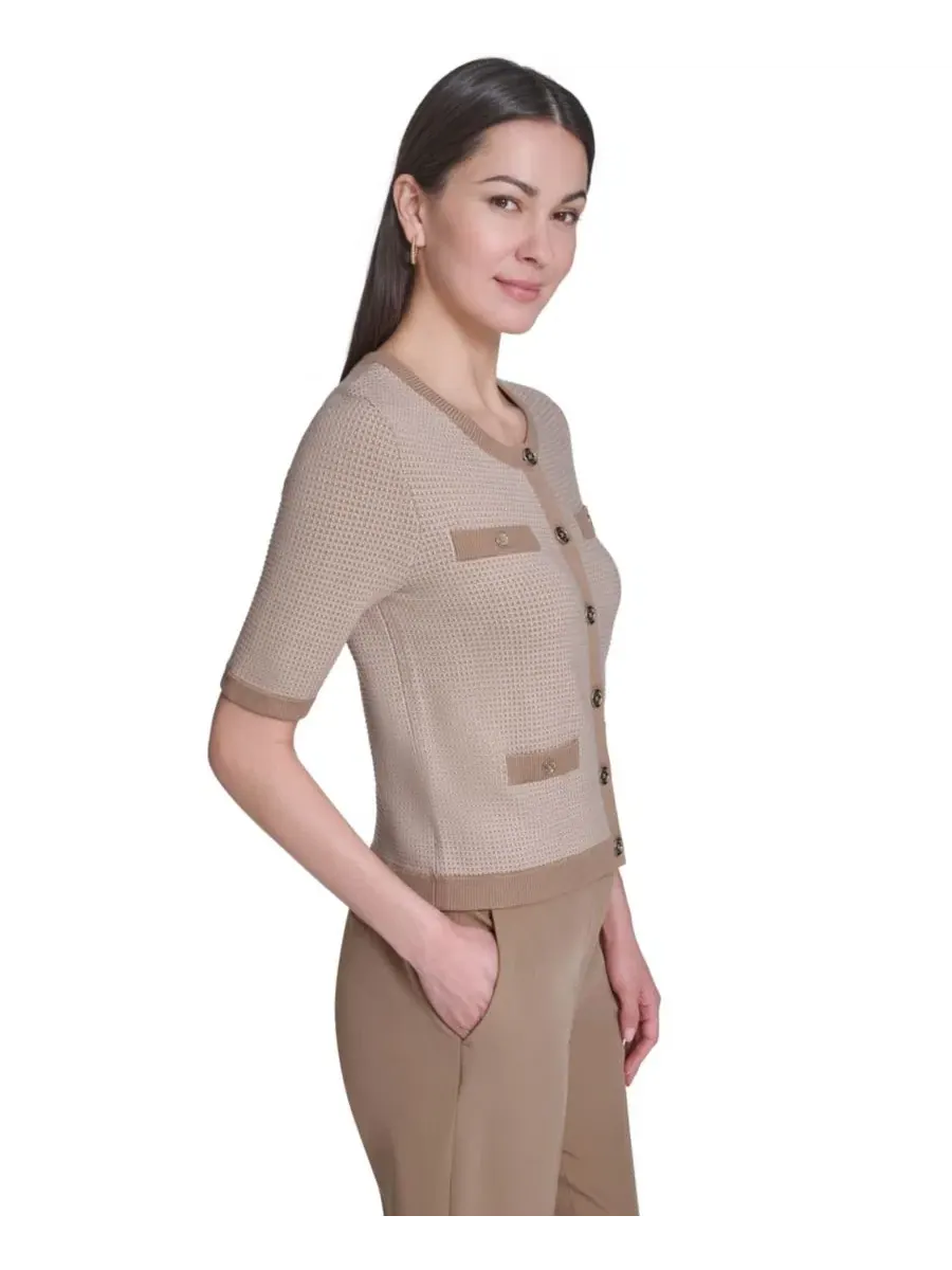 Свитер с коротким рукавом и круглым вырезом Honeycomb Tommy Hilfiger, Tannin/Whitecap — изображение 3 из 6